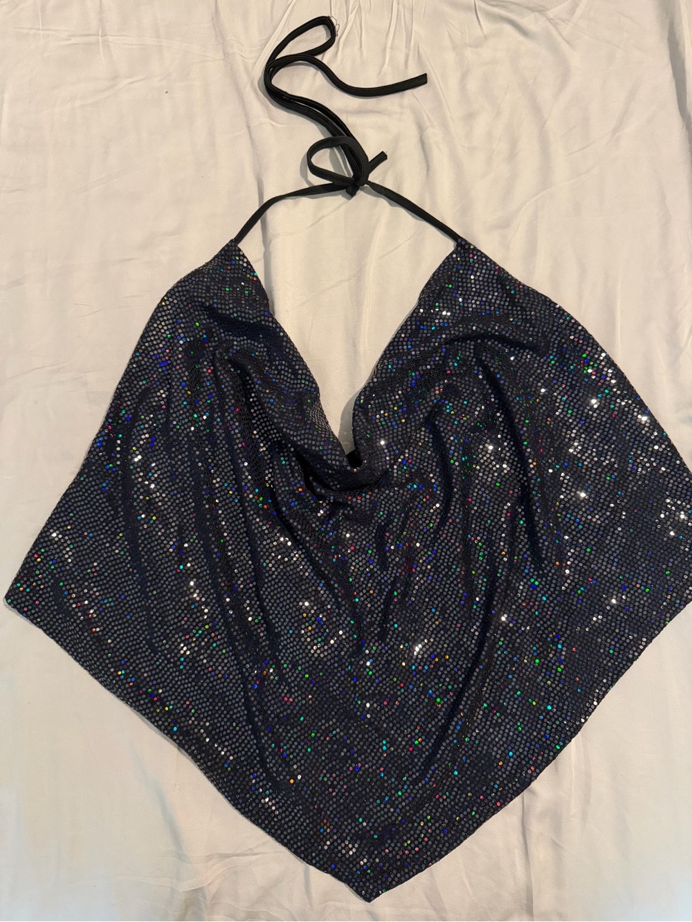 Zenobia Black Metallic Accent Halter Top